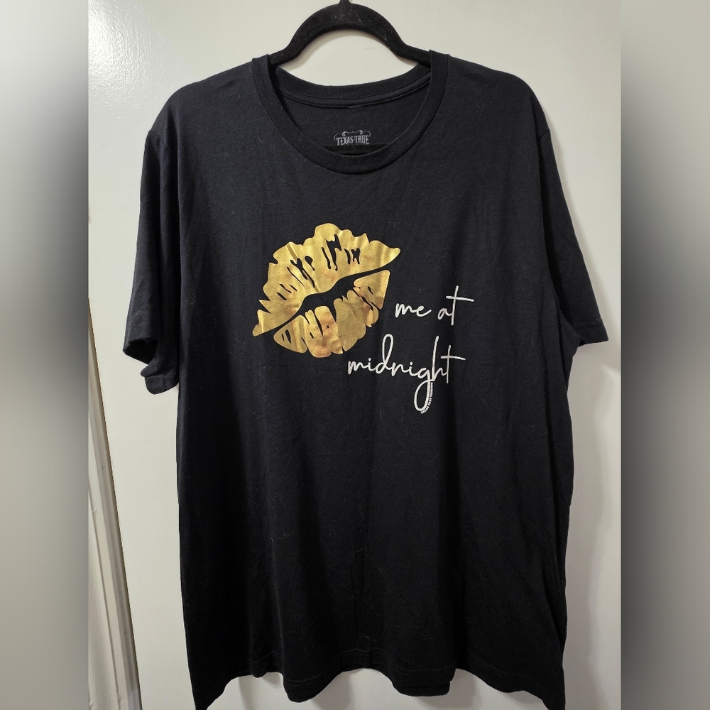 Women's Black Tee with Gold Lip Print